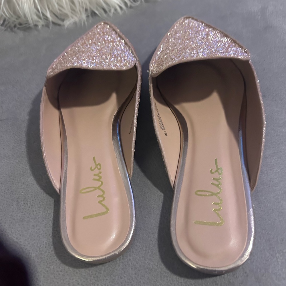 Shoes sale 50%off Lulus Joelle Rose gold cooper Glitter  8.5  mules flat S14 - Picture 3 of 8